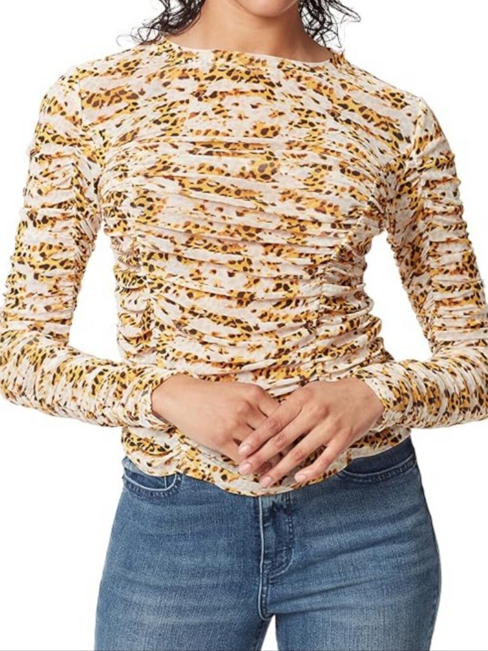 Circus by Sam Edelman INOGEN RUCHED MESH TOP/Marshmallow Textured Leopard Sz M